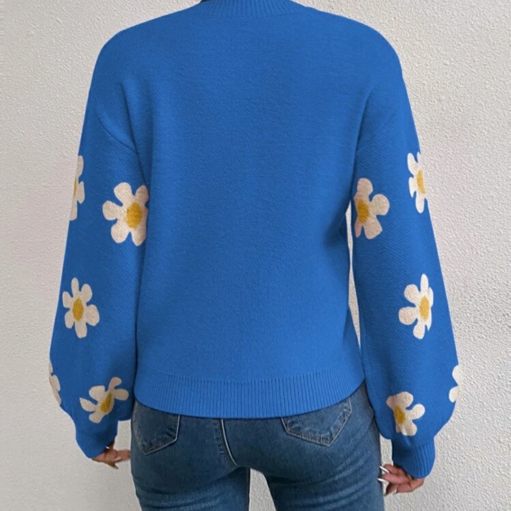 Floral Pattern Drop Shoulder Sweater Blouse - Picture 2 of 7